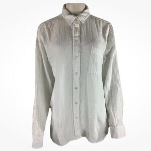 J Crew Sz XL 100% Cotton Double Gauze Travel Beach Swim Button Top White